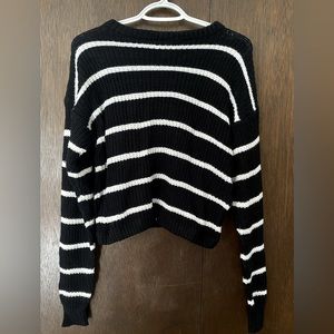 Revamped black & white striped knit sweater (M)